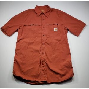 Mens Carhartt Relaxed Fit Work Shirt Button Down Quick Dry Cotton Orange
